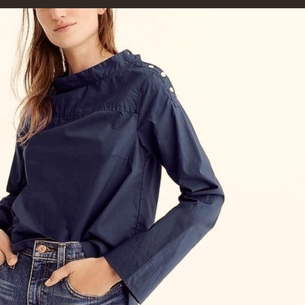 J.Crew Women’s Funnelneck shirt in Navy Size 12 NWOT